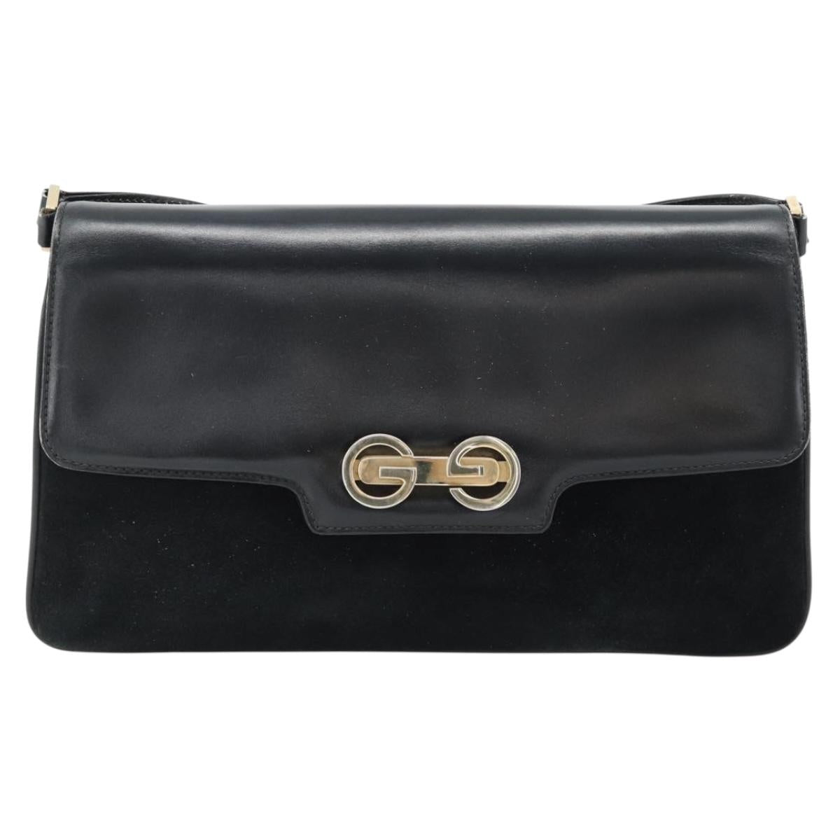 GUCCI Shoulder Bag Suede Black Gold Auth ep12880