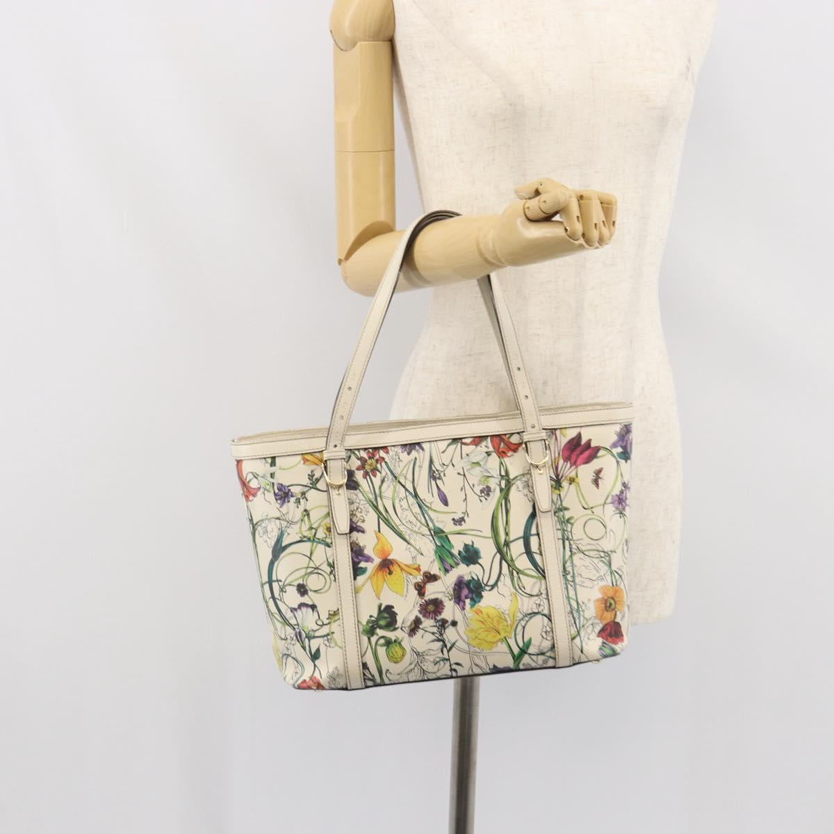 GUCCI Flora Tote Bag PVC White Gold 336776 Auth ep12889