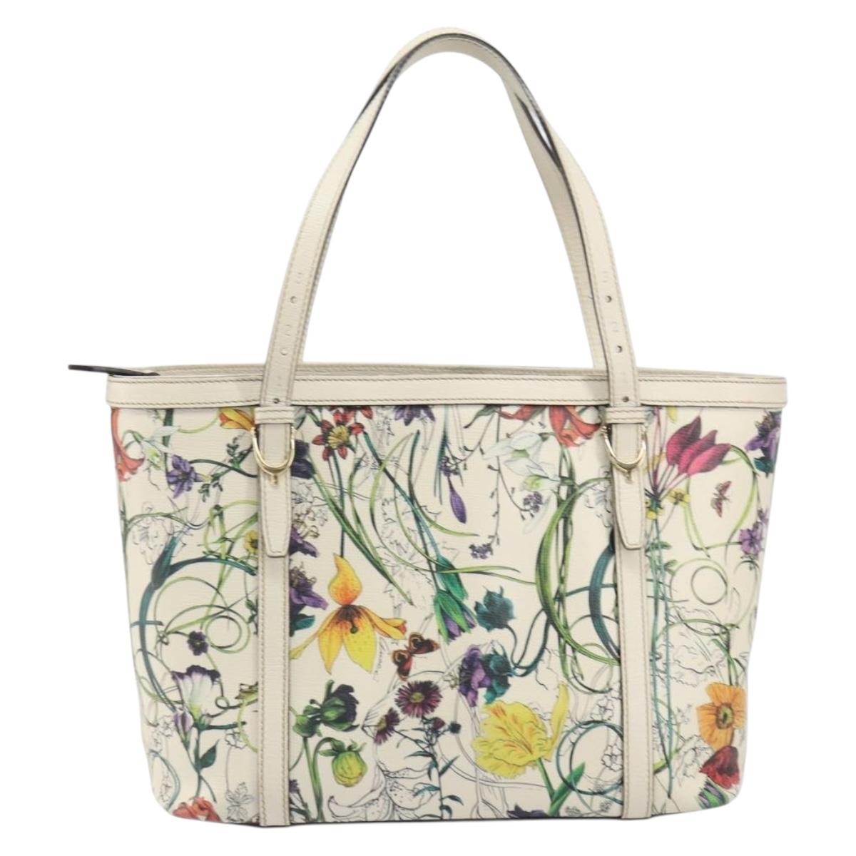 GUCCI Flora Tote Bag PVC White Gold 336776 Auth ep12889