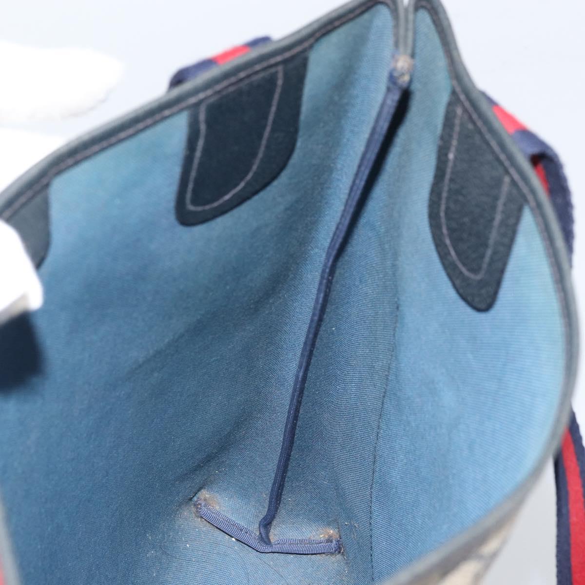 GUCCI GG Supreme Sherry Line Tote Bag PVC Navy Gold 16 002 4487 Auth ep12890