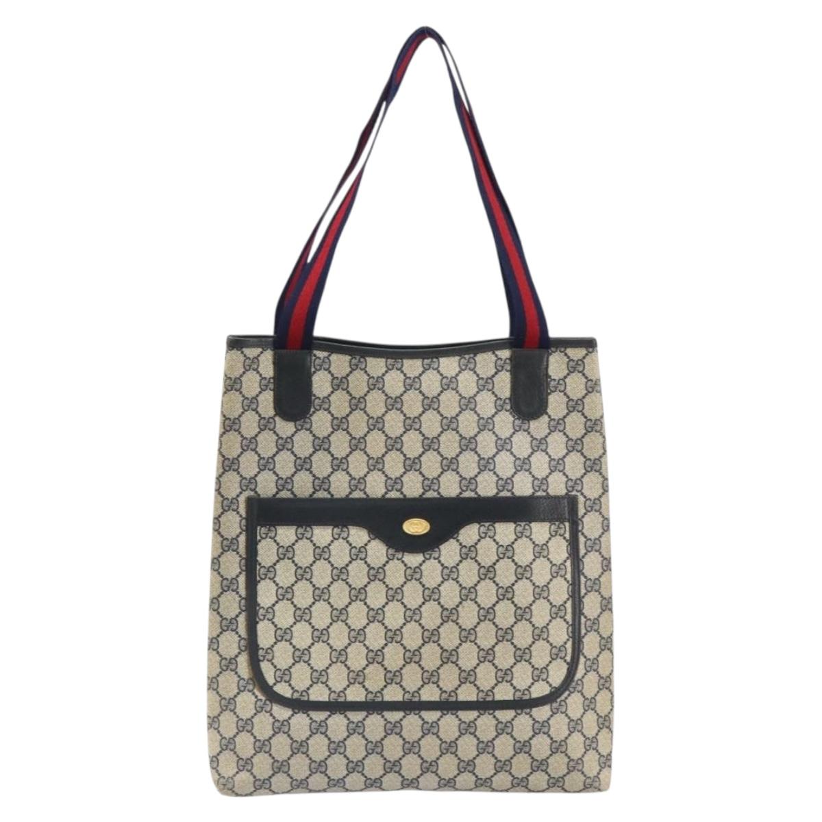 GUCCI GG Supreme Sherry Line Tote Bag PVC Navy Gold 16 002 4487 Auth ep12890