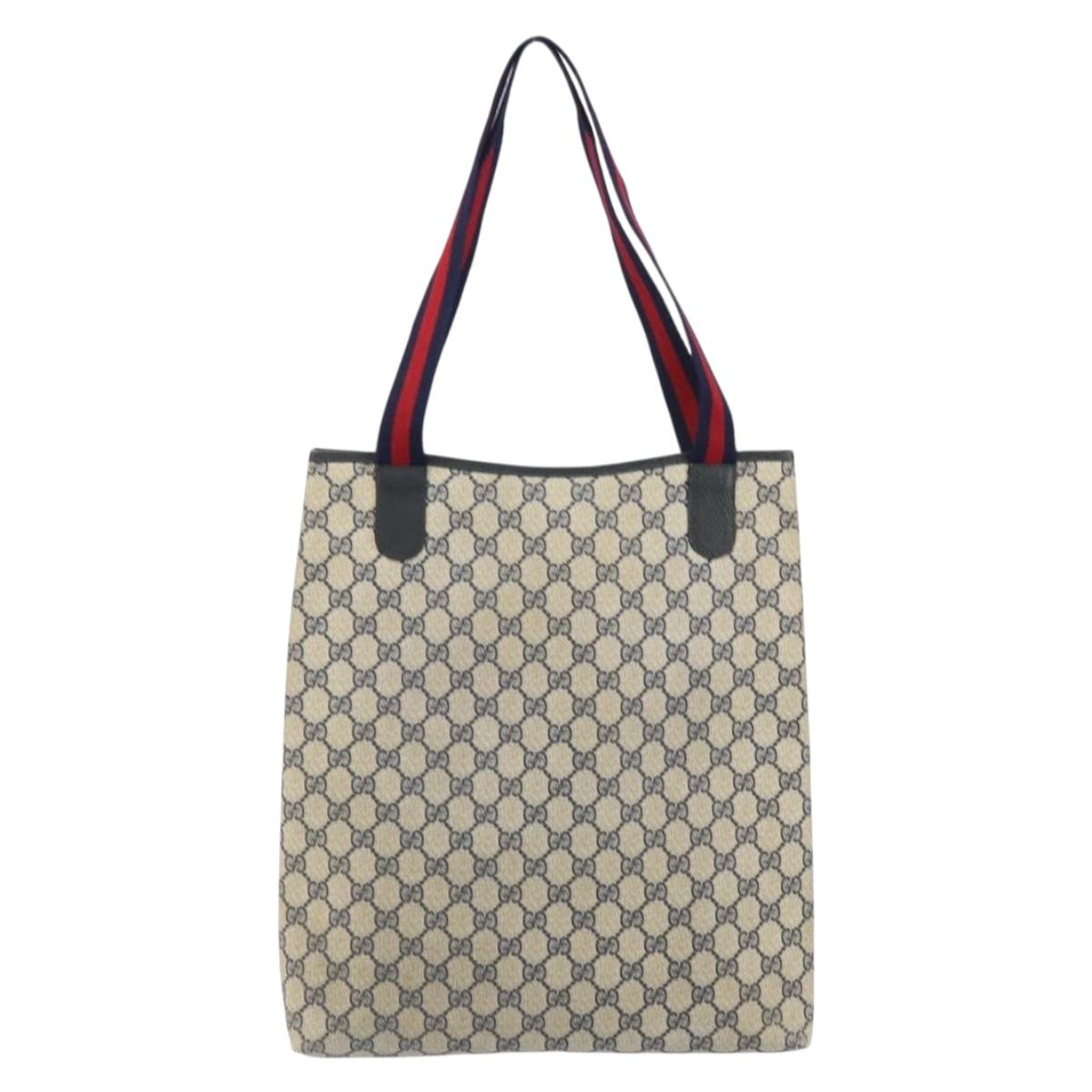 GUCCI GG Supreme Sherry Line Tote Bag PVC Navy Gold 16 002 4487 Auth ep12890