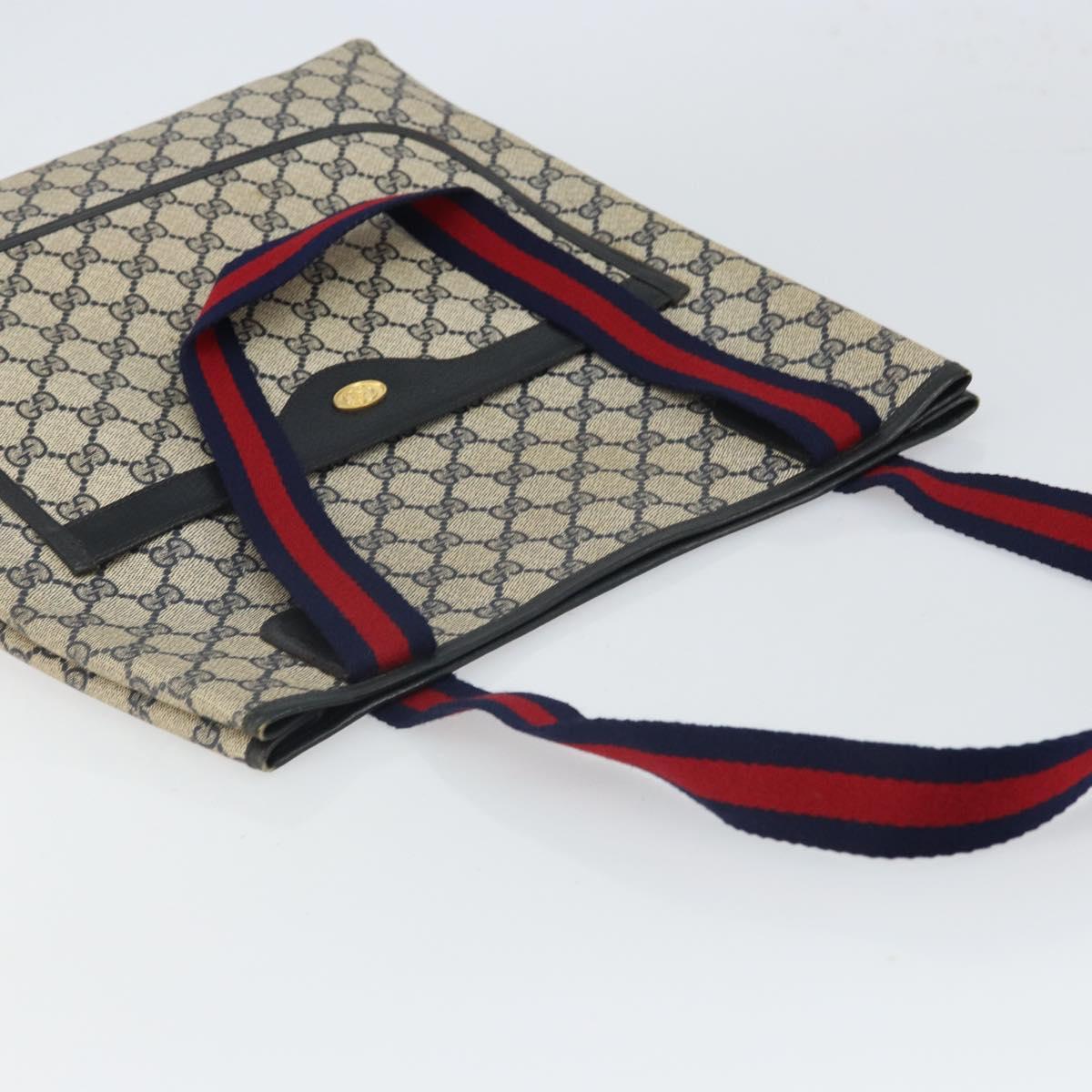 GUCCI GG Supreme Sherry Line Tote Bag PVC Navy Gold 16 002 4487 Auth ep12890
