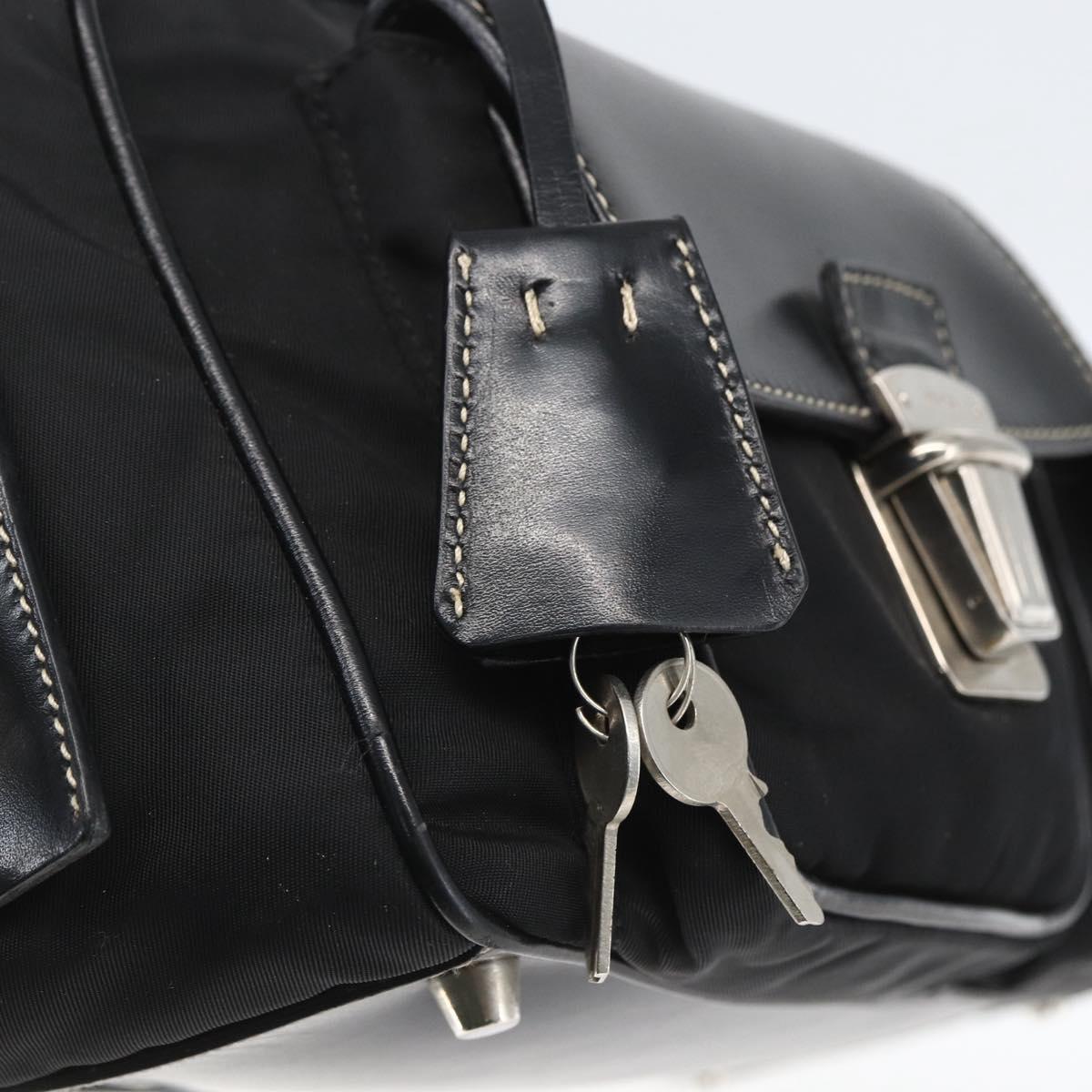 PRADA Hand Bag Nylon Black Silver Auth ep12891V