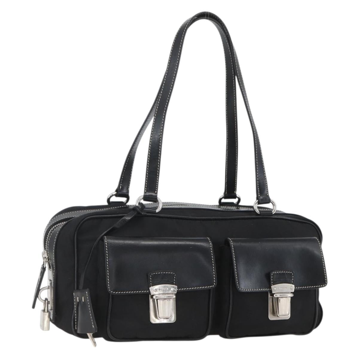 PRADA Hand Bag Nylon Black Silver Auth ep12891V