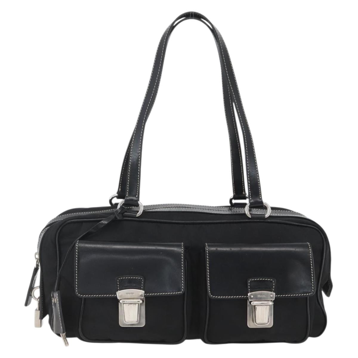 PRADA Hand Bag Nylon Black Silver Auth ep12891V