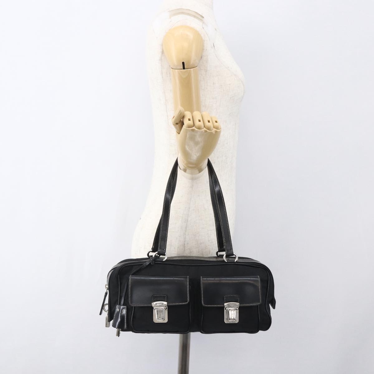 PRADA Hand Bag Nylon Black Silver Auth ep12891V