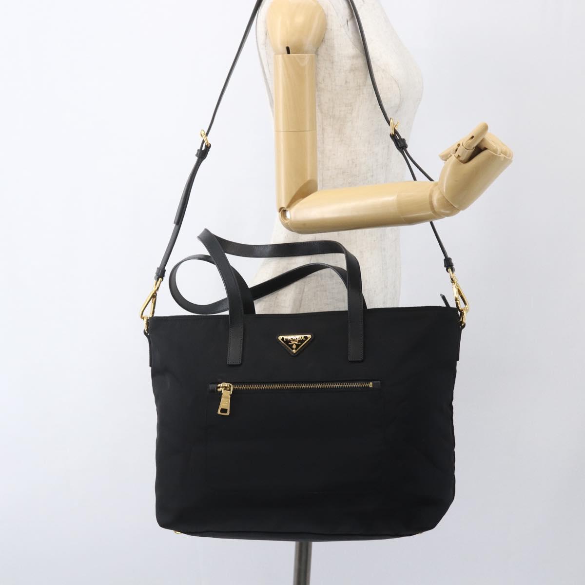 PRADA Tote Bag Nylon 2way Black Gold Auth ep12892