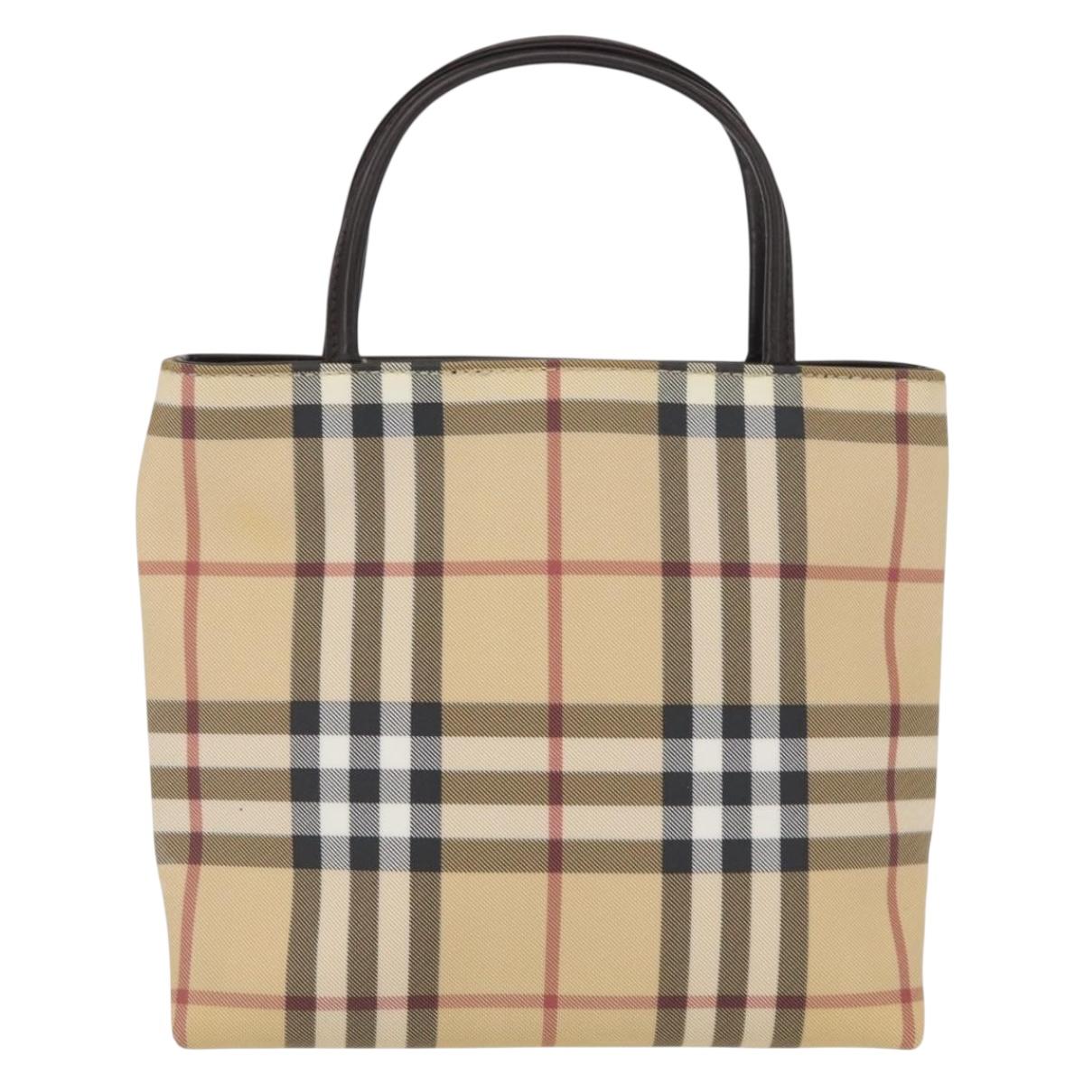 BURBERRY Nova Check Hand Bag PVC Beige Silver Auth ep12901