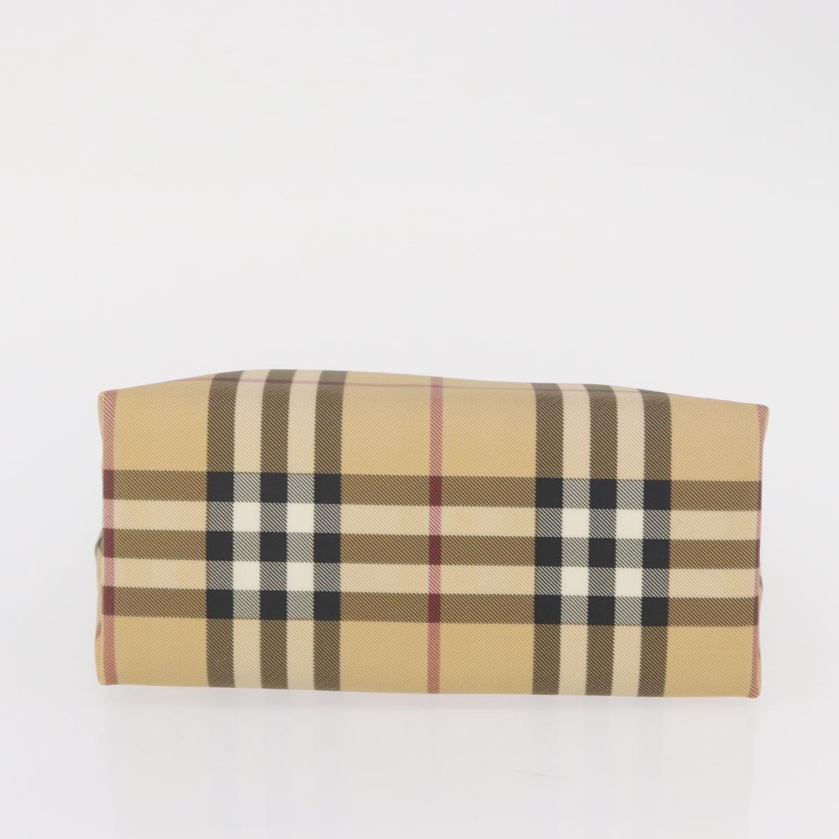 BURBERRY Nova Check Hand Bag PVC Beige Silver Auth ep12901
