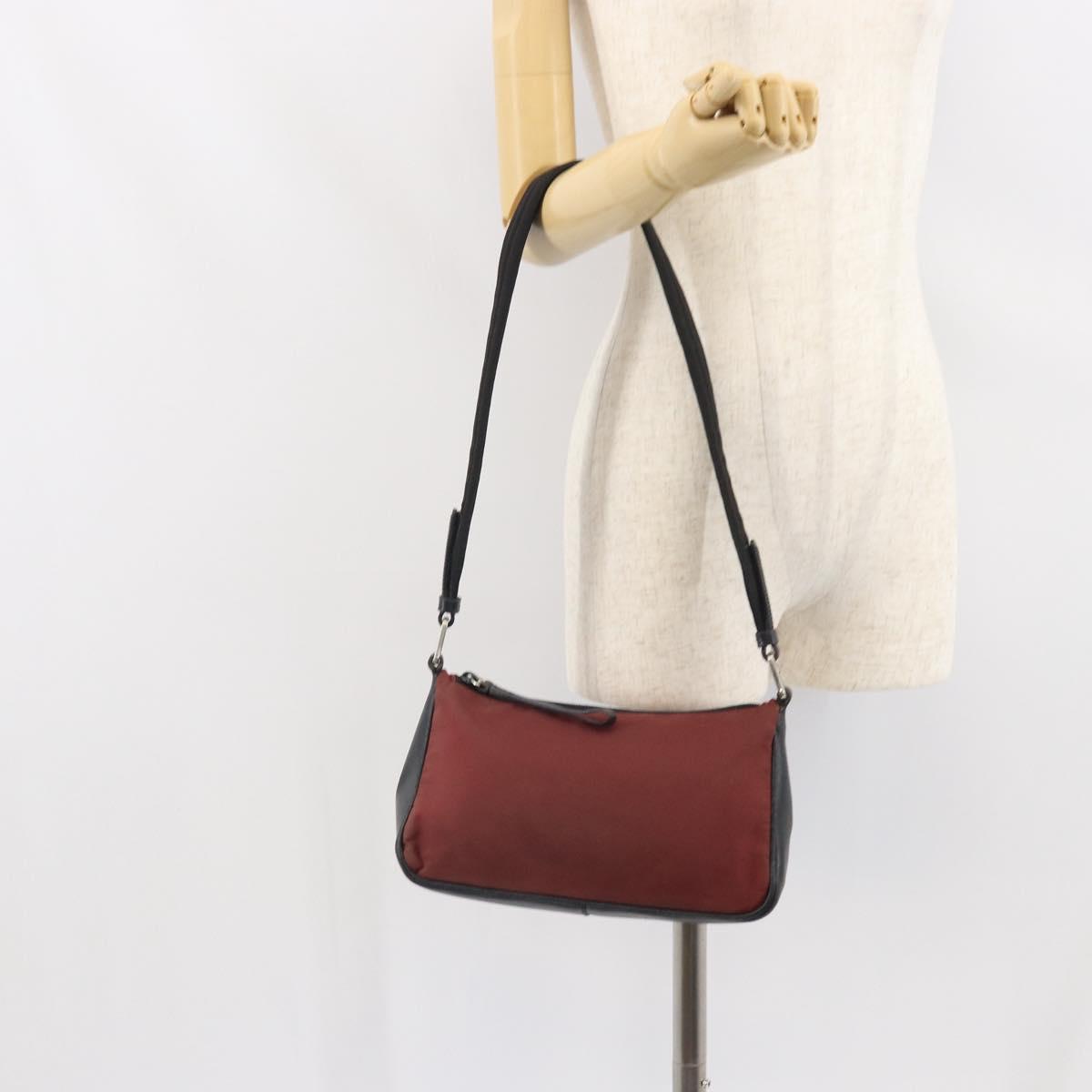 PRADA Shoulder Bag Nylon Red Silver Auth ep12904
