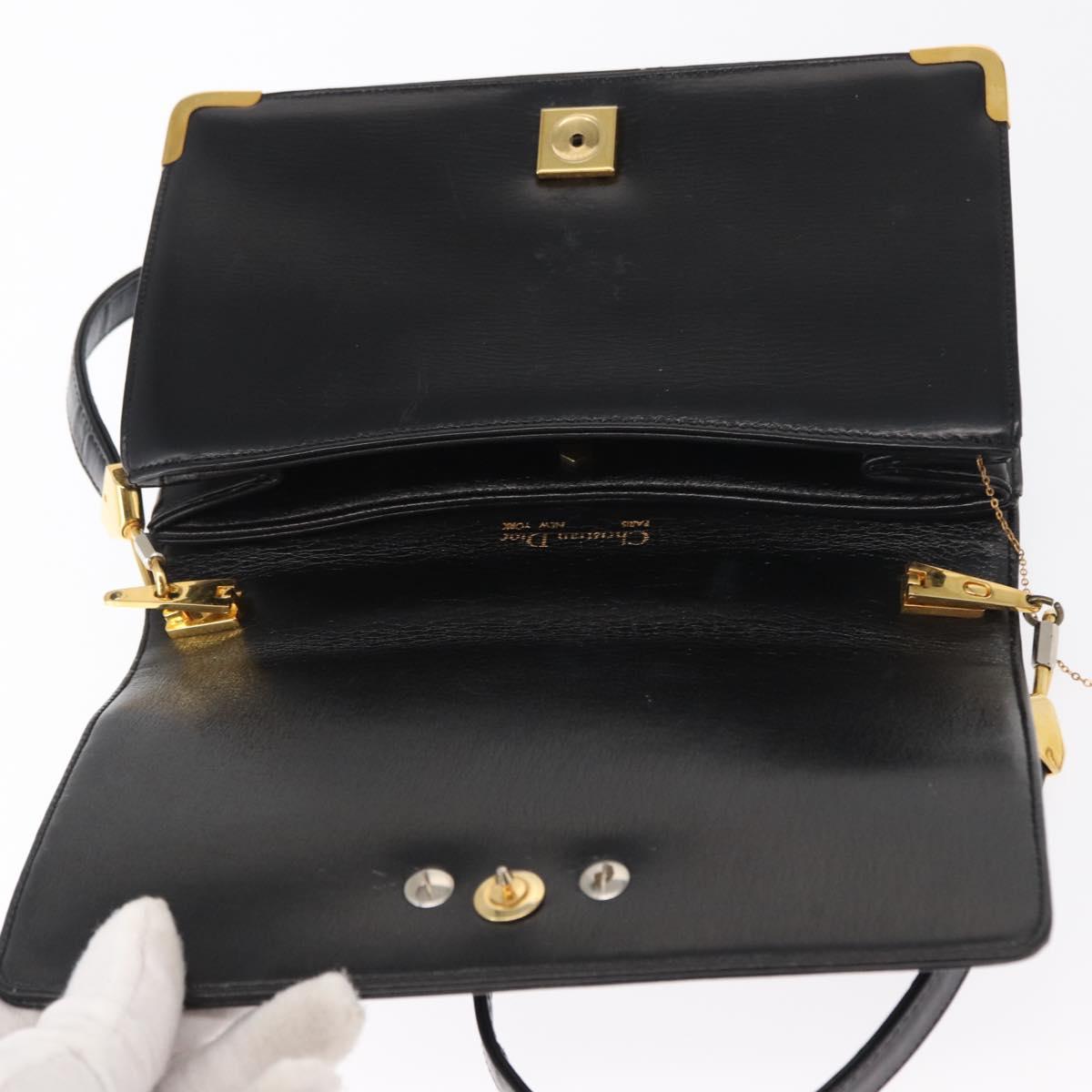 Christian Dior Shoulder Bag Leather Black Gold Auth ep12905