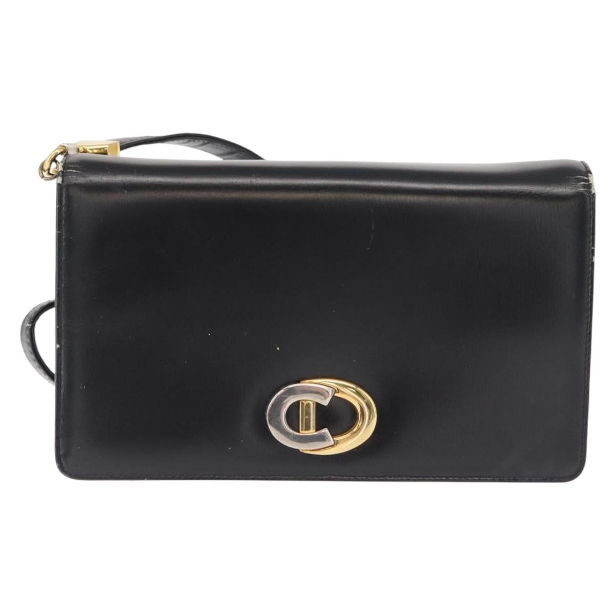 Christian Dior Shoulder Bag Leather Black Gold Auth ep12905