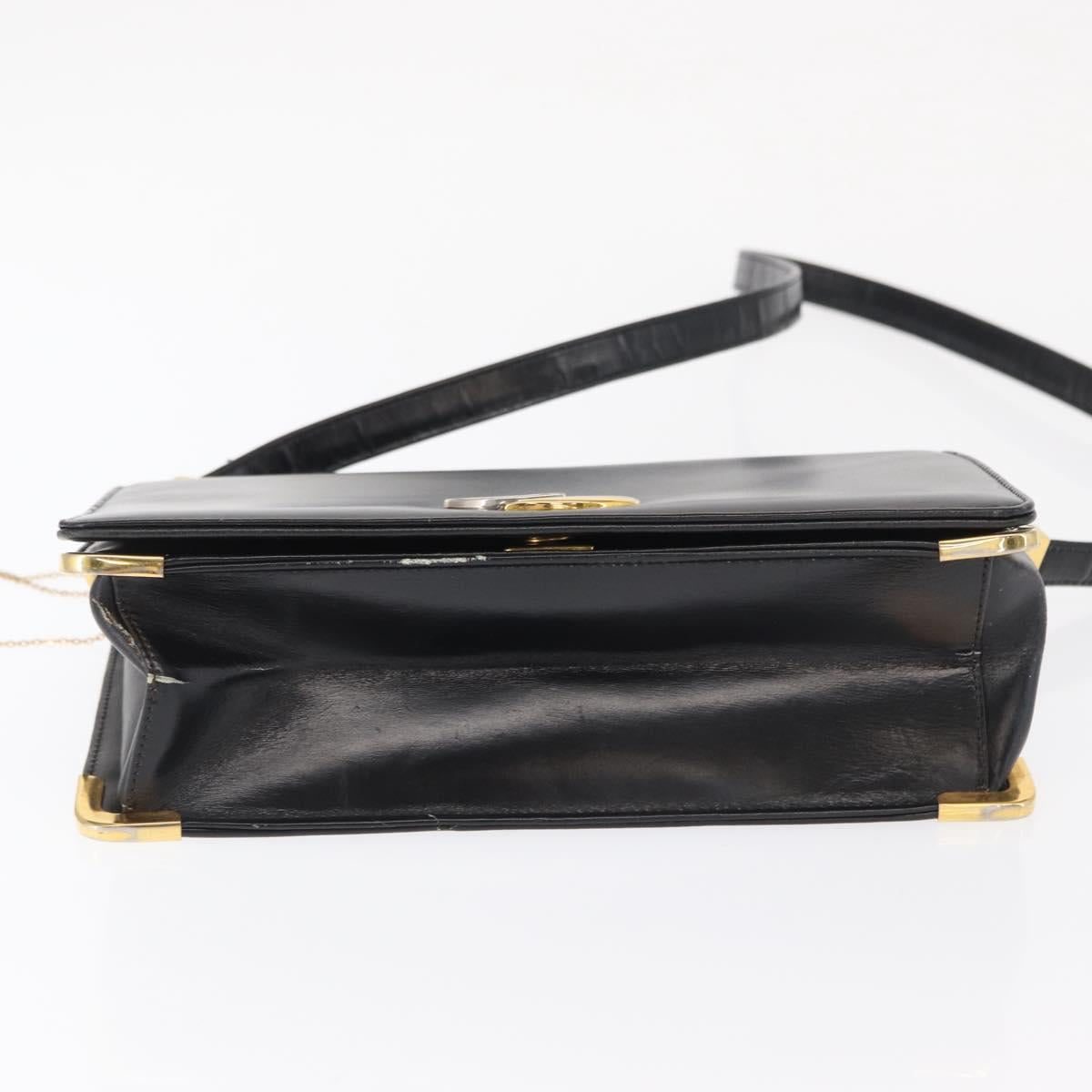 Christian Dior Shoulder Bag Leather Black Gold Auth ep12905