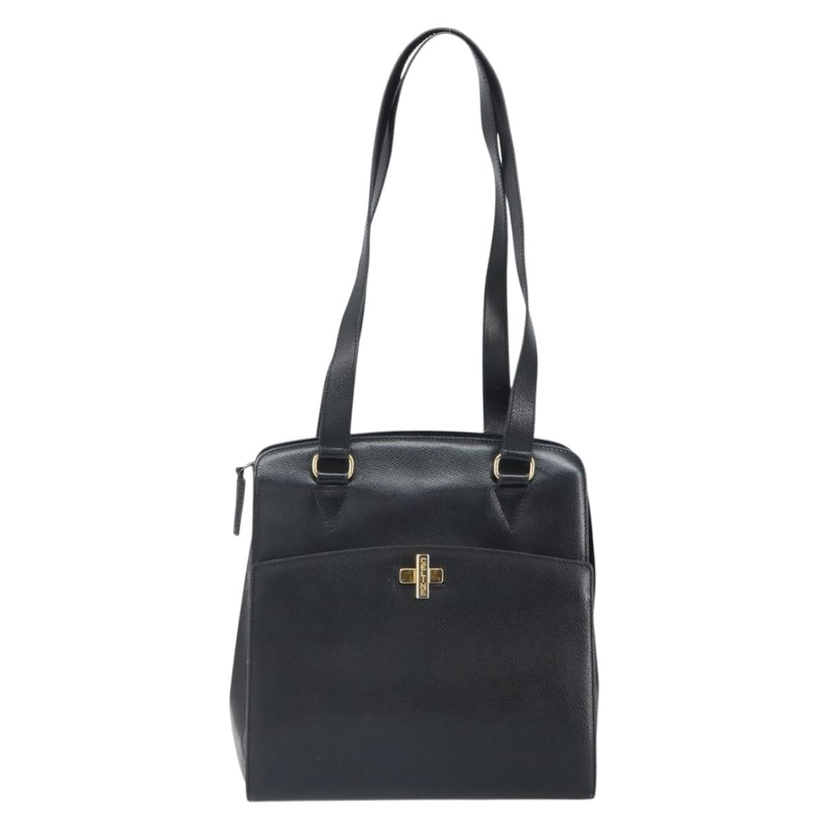CELINE Tote Bag Leather Black Gold Auth ep12909