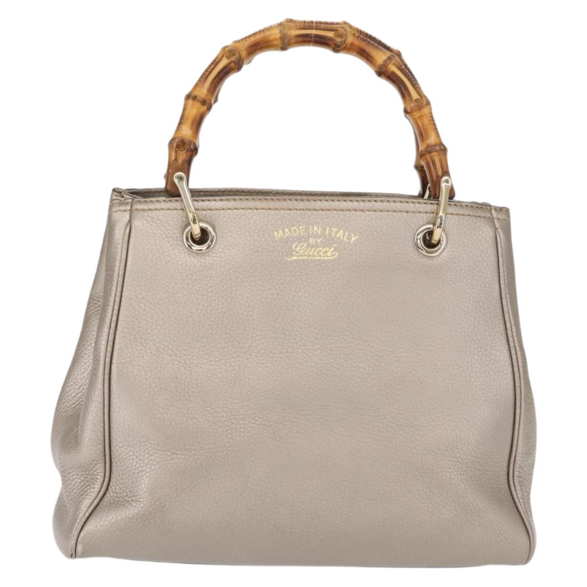 GUCCI Bamboo Hand Bag Leather Silver Gold 336032 Auth ep12914