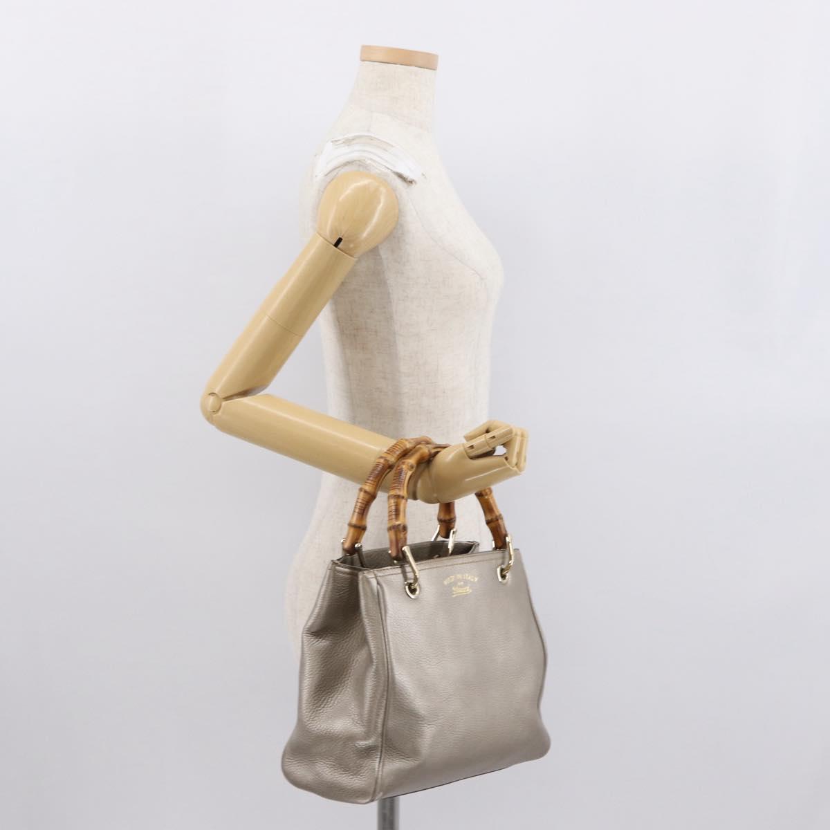 GUCCI Bamboo Hand Bag Leather Silver Gold 336032 Auth ep12914
