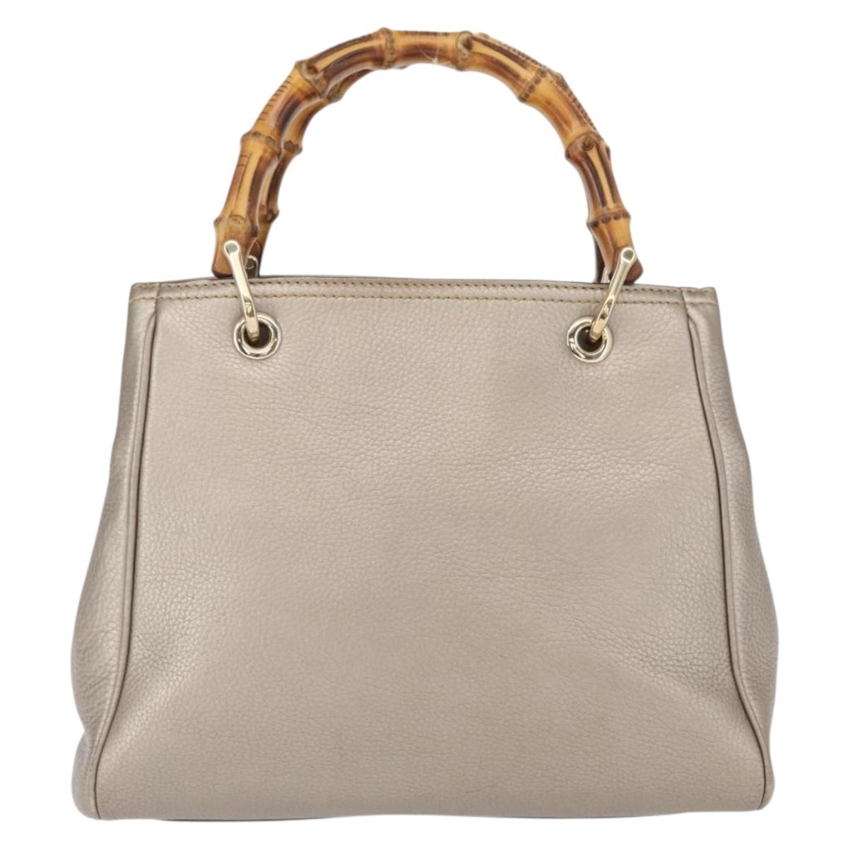GUCCI Bamboo Hand Bag Leather Silver Gold 336032 Auth ep12914