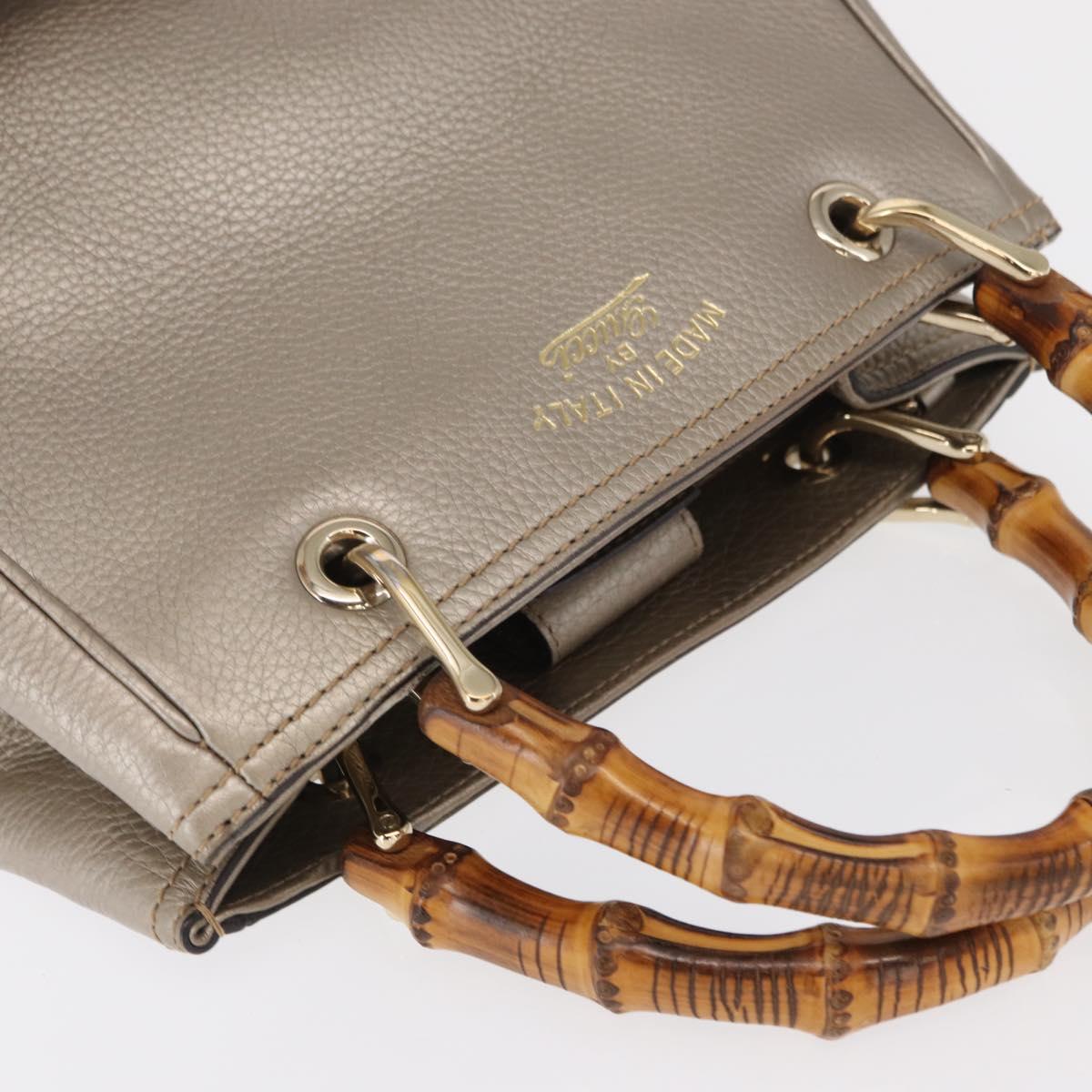 GUCCI Bamboo Hand Bag Leather Silver Gold 336032 Auth ep12914