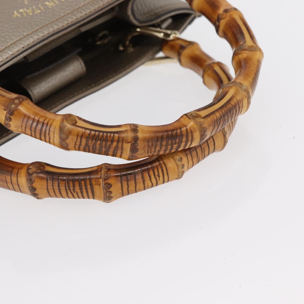 GUCCI Bamboo Hand Bag Leather Silver Gold 336032 Auth ep12914