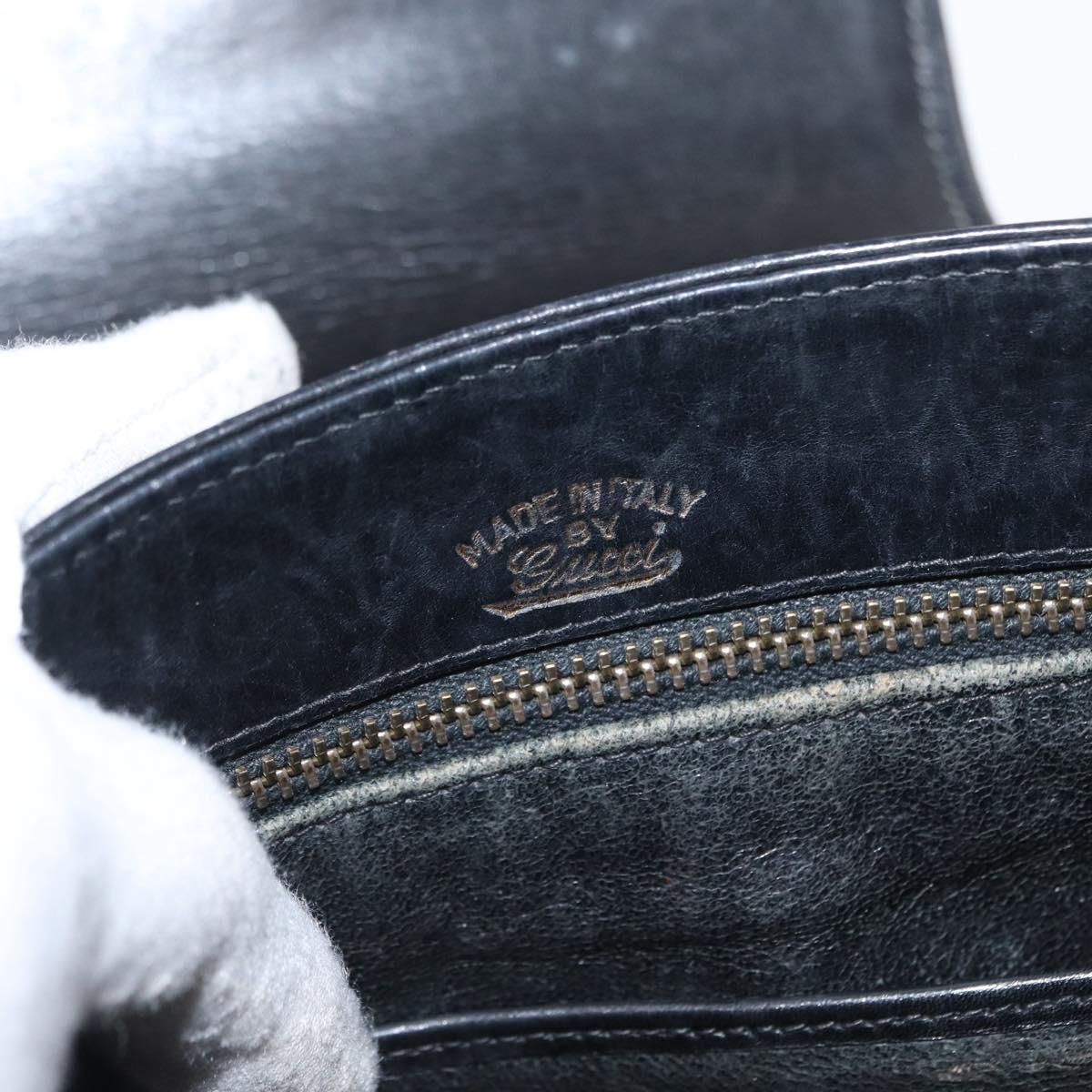 GUCCI Shoulder Bag Leather Black Gold Auth ep12917