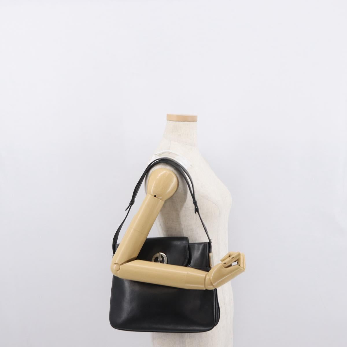 GUCCI Shoulder Bag Leather Black Gold Auth ep12917