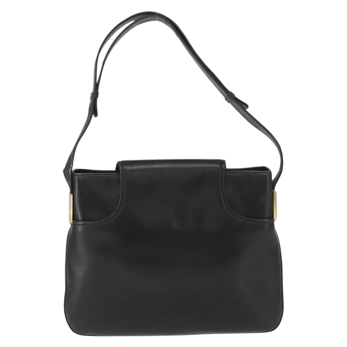 GUCCI Shoulder Bag Leather Black Gold Auth ep12917