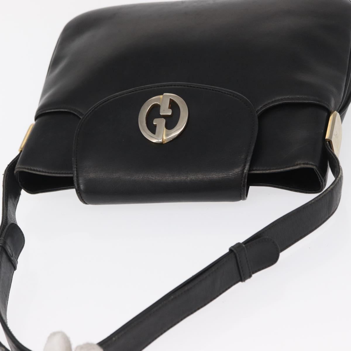GUCCI Shoulder Bag Leather Black Gold Auth ep12917