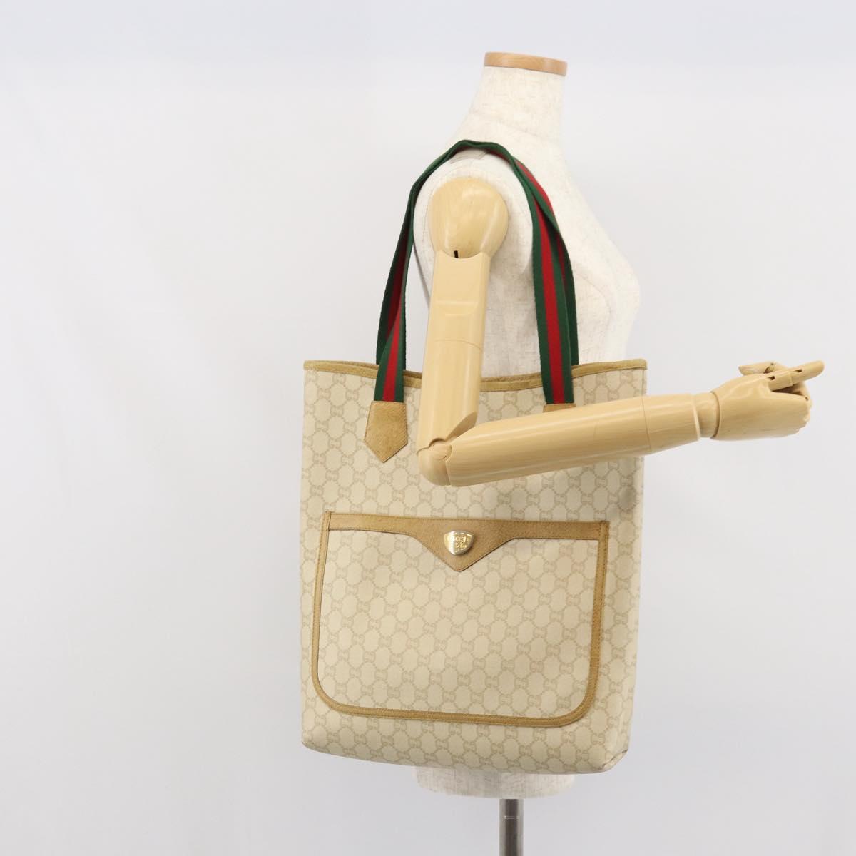 GUCCI GG Plus Supreme Web Sherry Line Tote Bag PVC White Auth ep12927