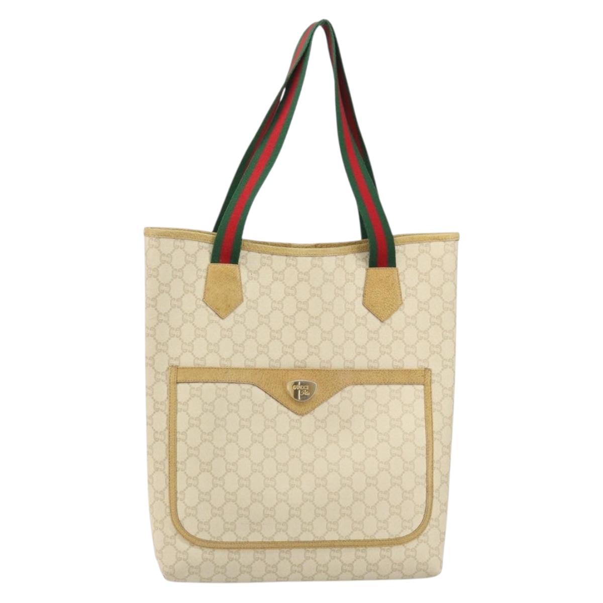 GUCCI GG Plus Supreme Web Sherry Line Tote Bag PVC White Auth ep12927