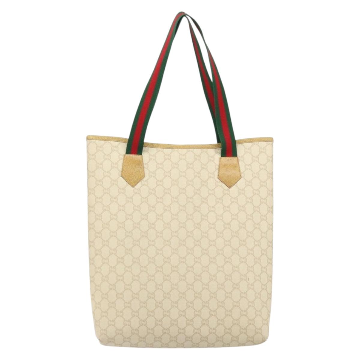 GUCCI GG Plus Supreme Web Sherry Line Tote Bag PVC White Auth ep12927