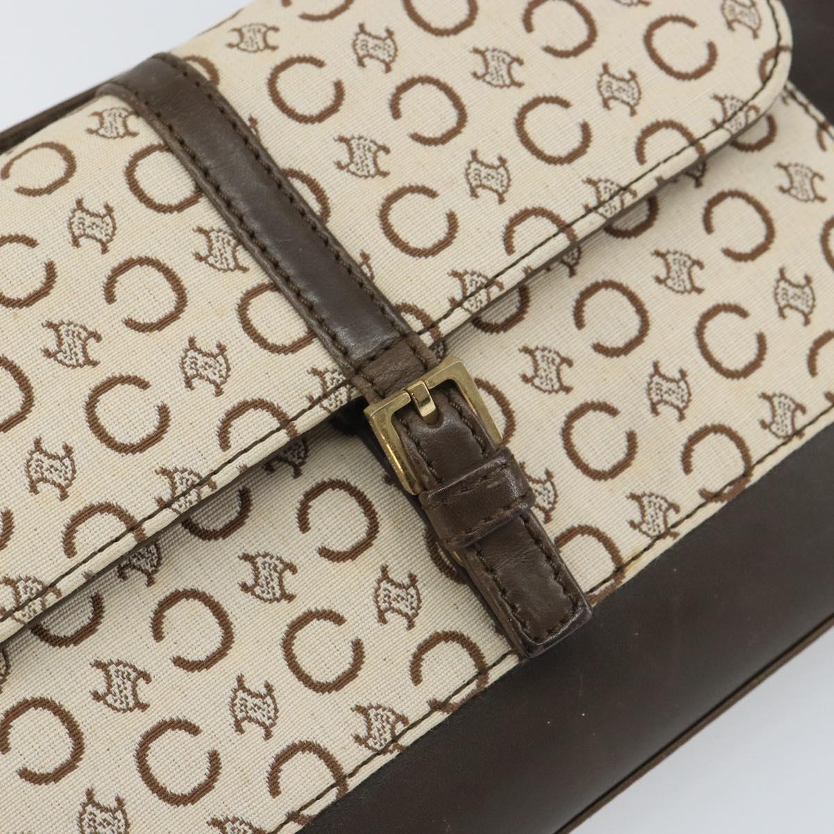 CELINE C Macadam Canvas Shoulder Bag Beige Gold Auth ep12930