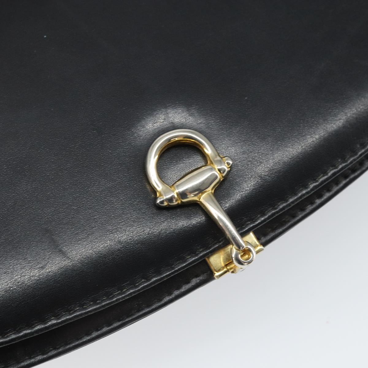 GUCCI Shoulder Bag Leather Black Gold Auth ep12931