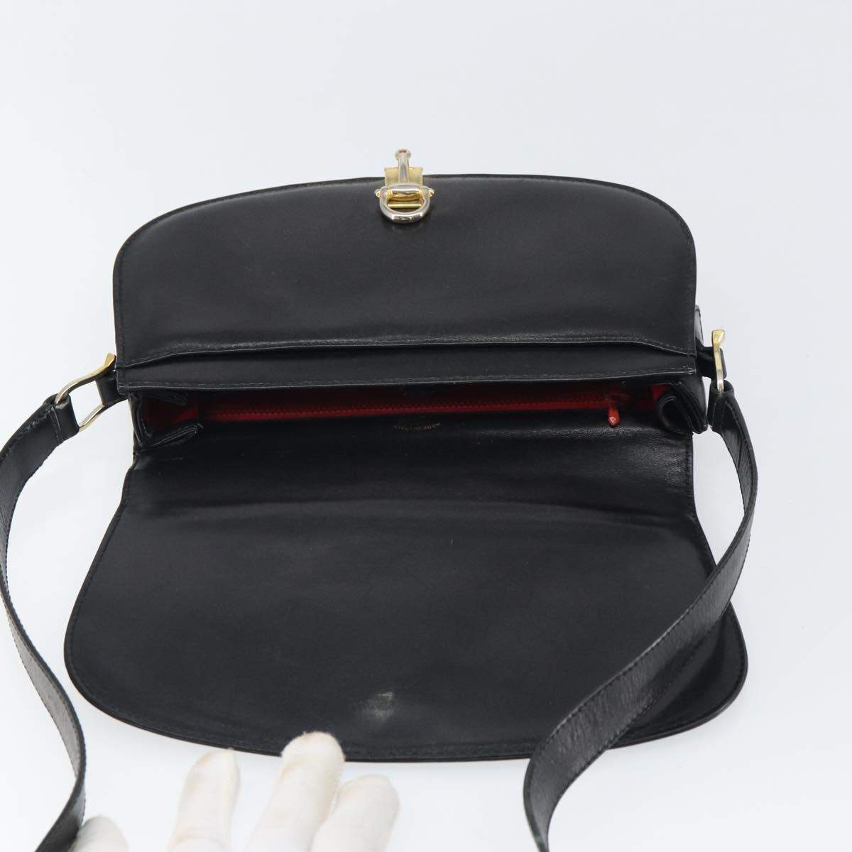 GUCCI Shoulder Bag Leather Black Gold Auth ep12931