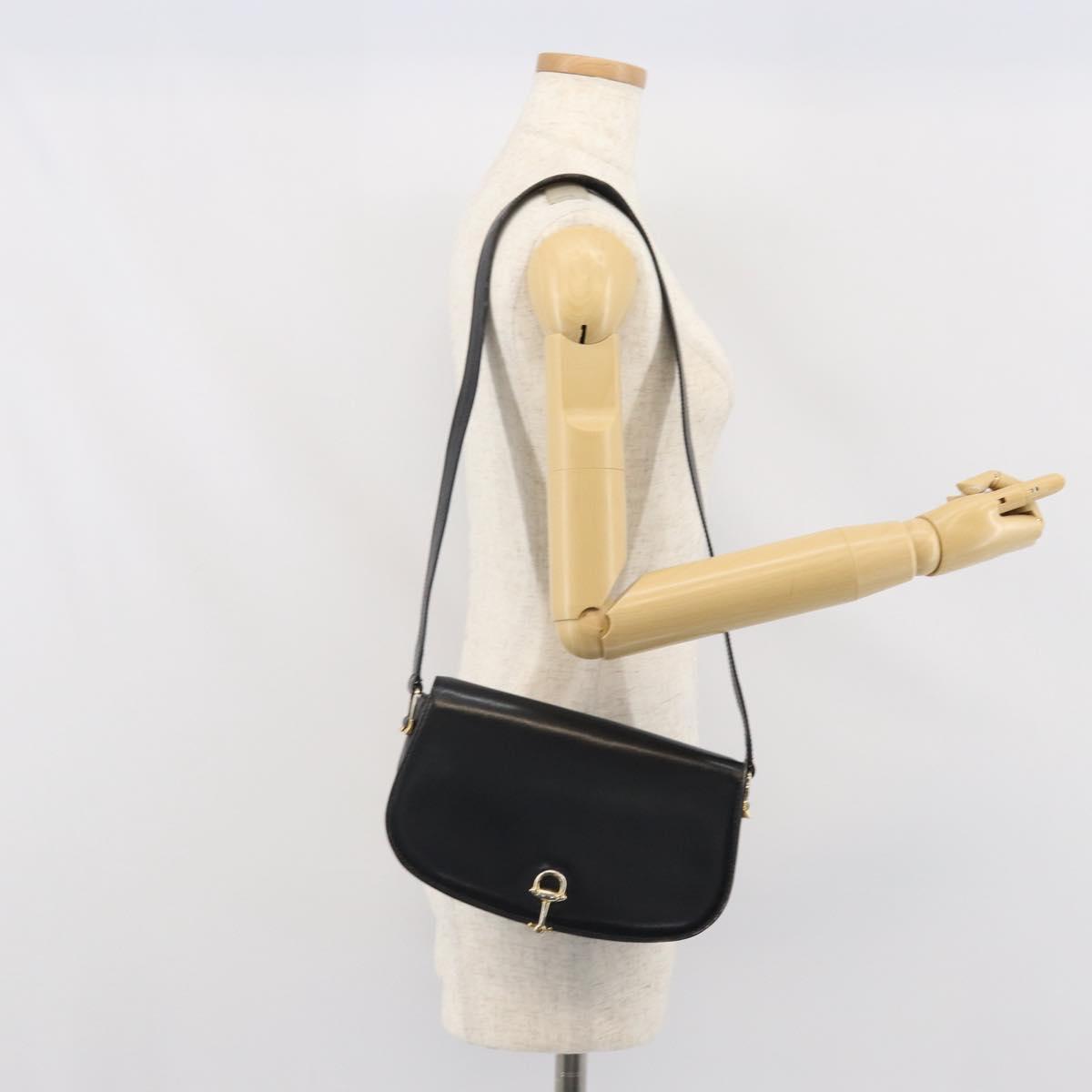 GUCCI Shoulder Bag Leather Black Gold Auth ep12931