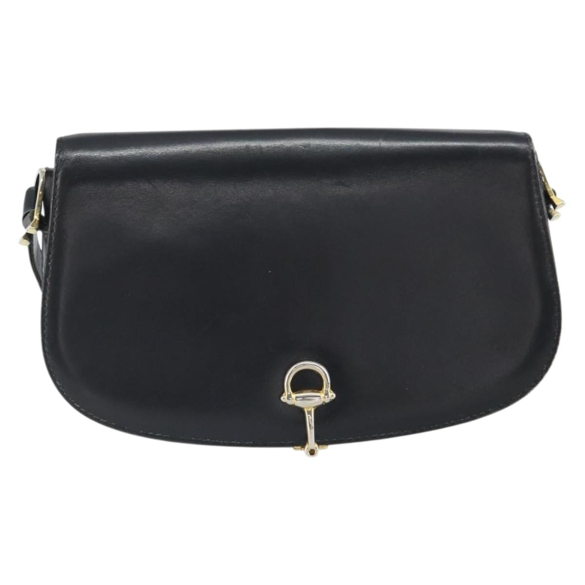 GUCCI Shoulder Bag Leather Black Gold Auth ep12931