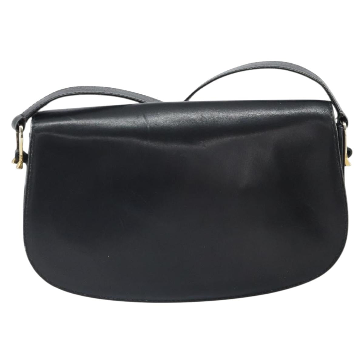 GUCCI Shoulder Bag Leather Black Gold Auth ep12931