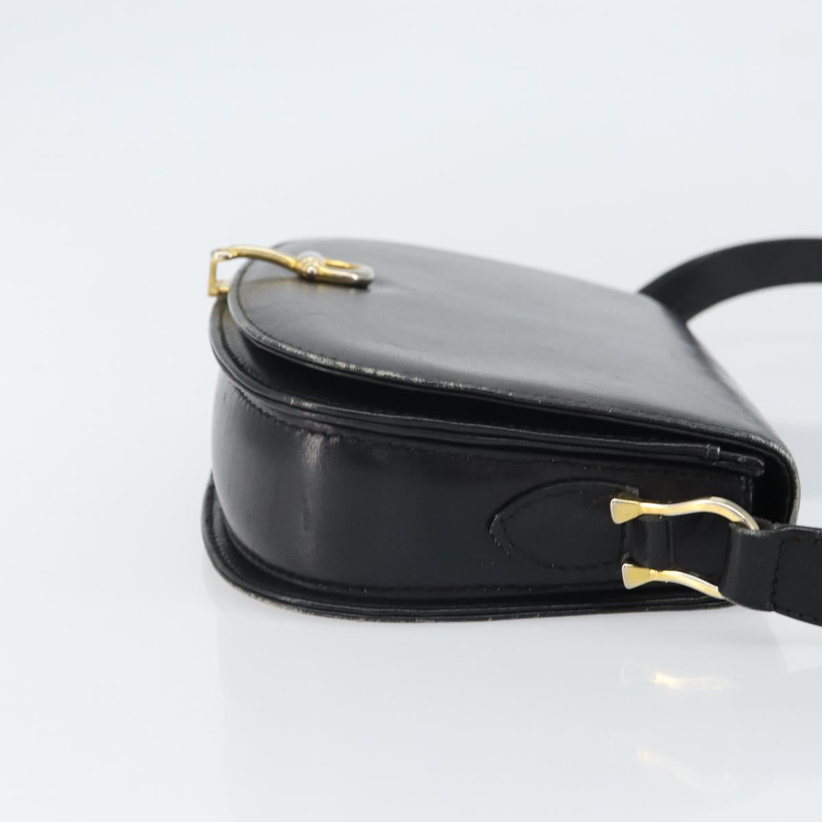 GUCCI Shoulder Bag Leather Black Gold Auth ep12931