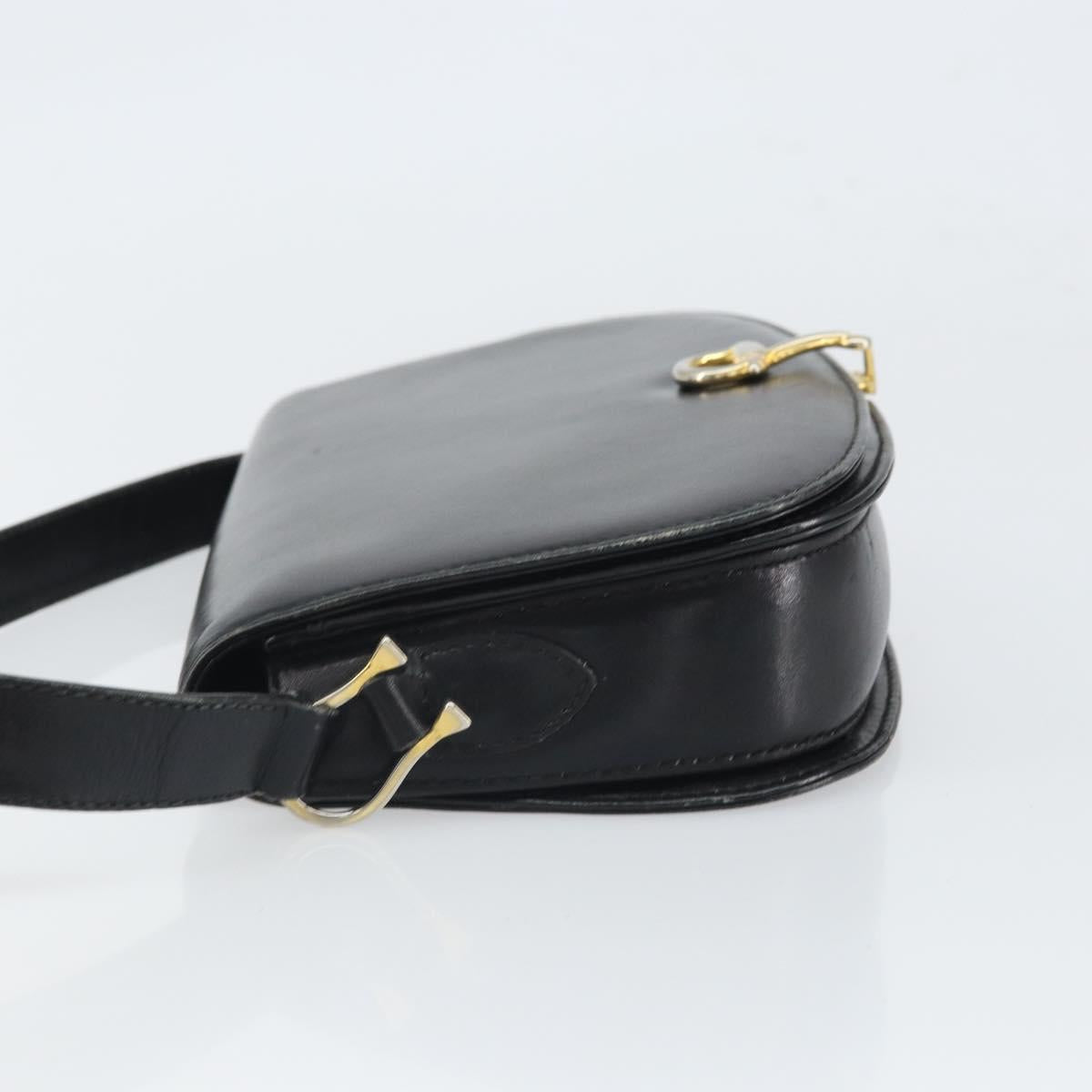 GUCCI Shoulder Bag Leather Black Gold Auth ep12931