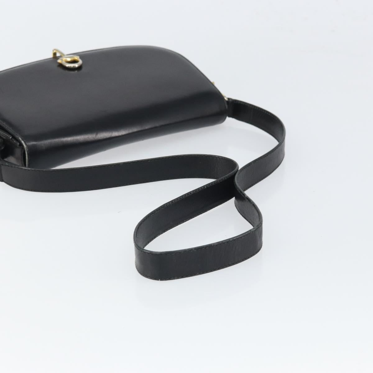 GUCCI Shoulder Bag Leather Black Gold Auth ep12931