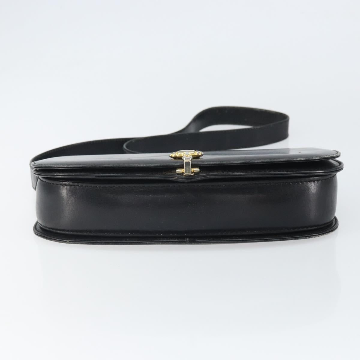 GUCCI Shoulder Bag Leather Black Gold Auth ep12931