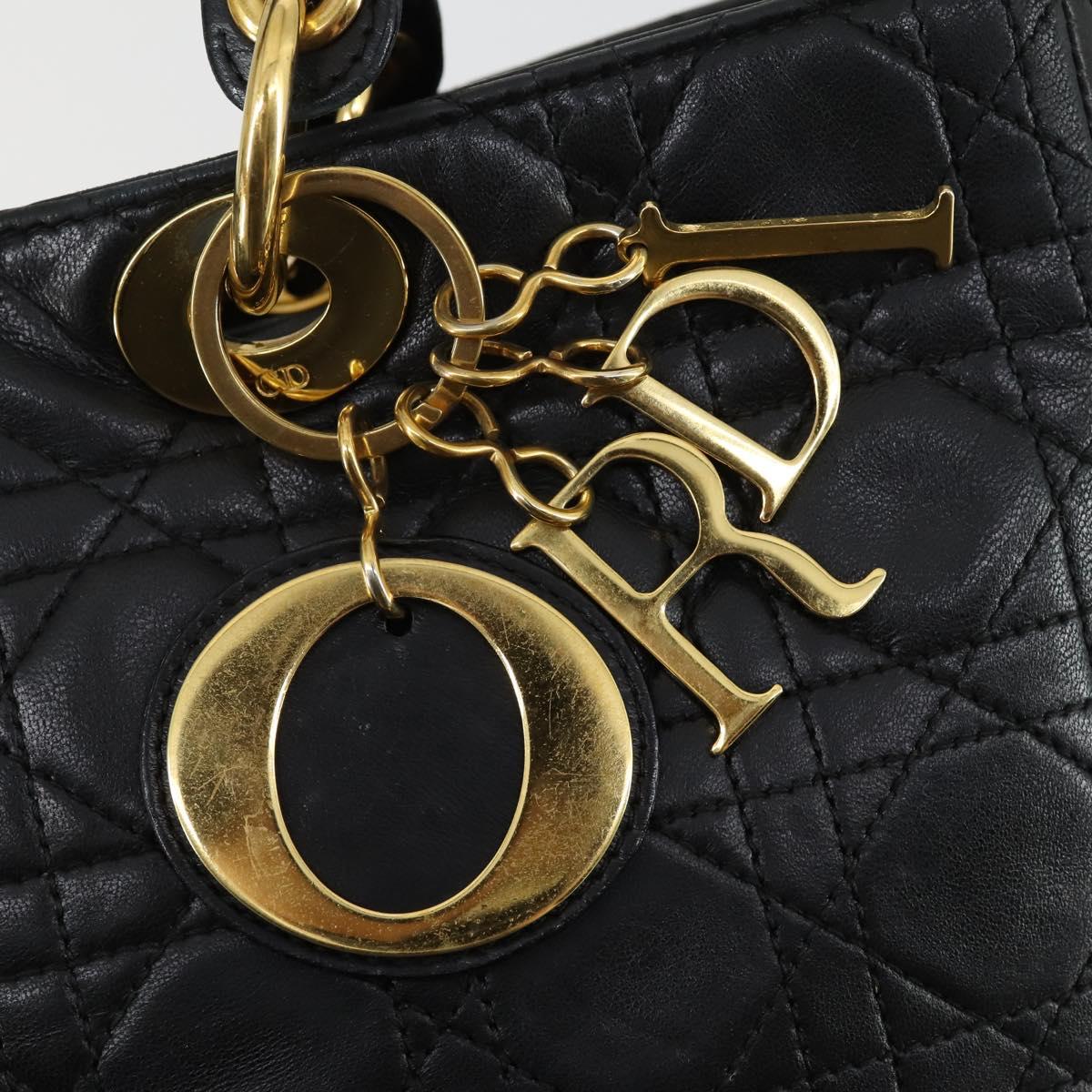 Christian Dior Lady Dior Canage Hand Bag Leather Black Gold Auth ep12935