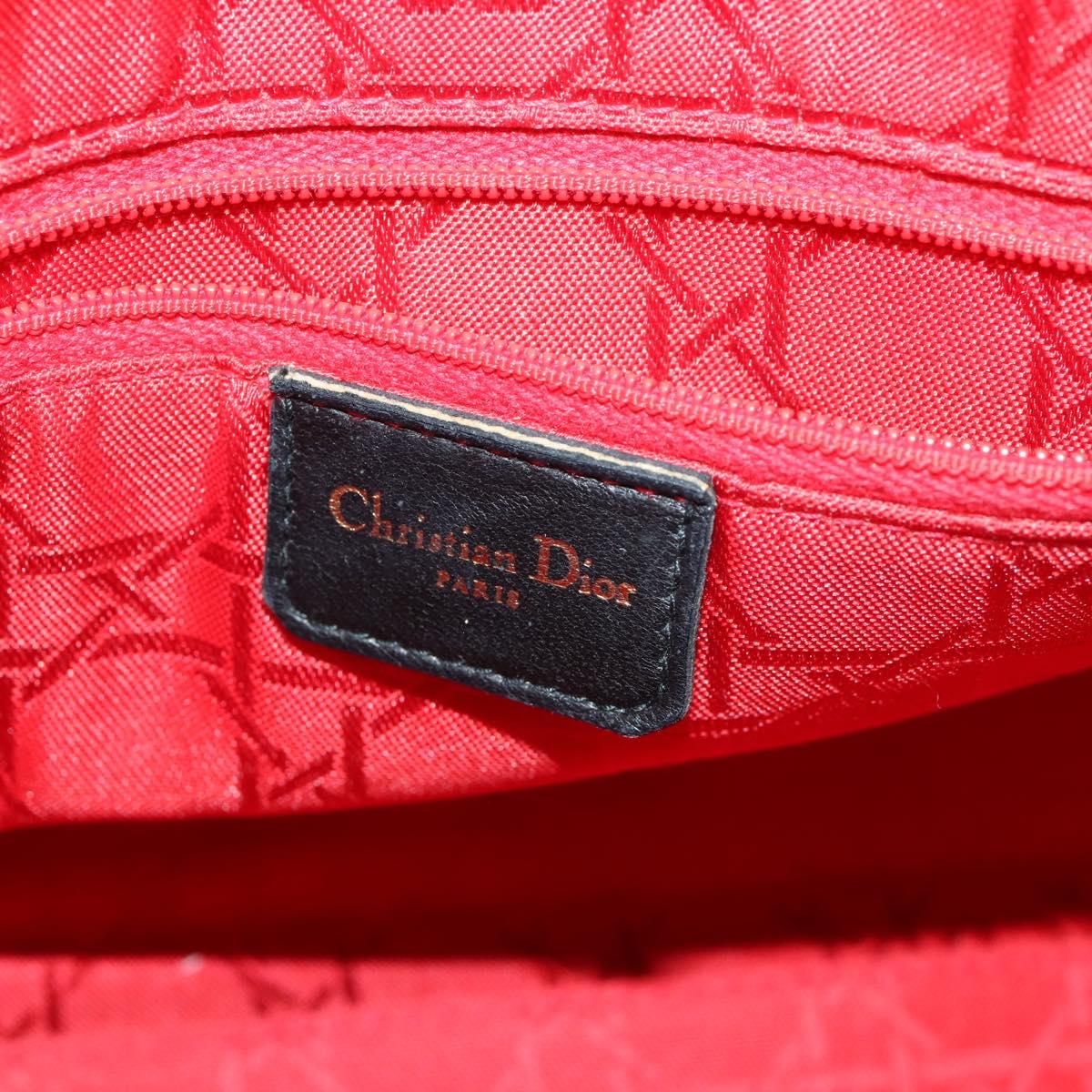 Christian Dior Lady Dior Canage Hand Bag Leather Black Gold Auth ep12935