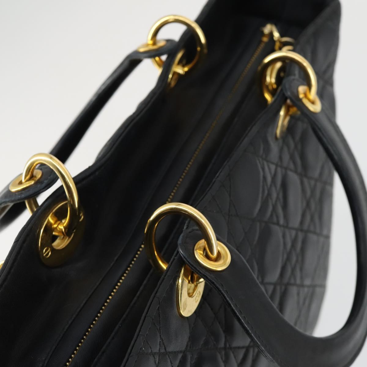Christian Dior Lady Dior Canage Hand Bag Leather Black Gold Auth ep12935