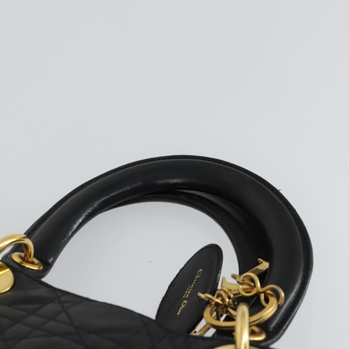 Christian Dior Lady Dior Canage Hand Bag Leather Black Gold Auth ep12935