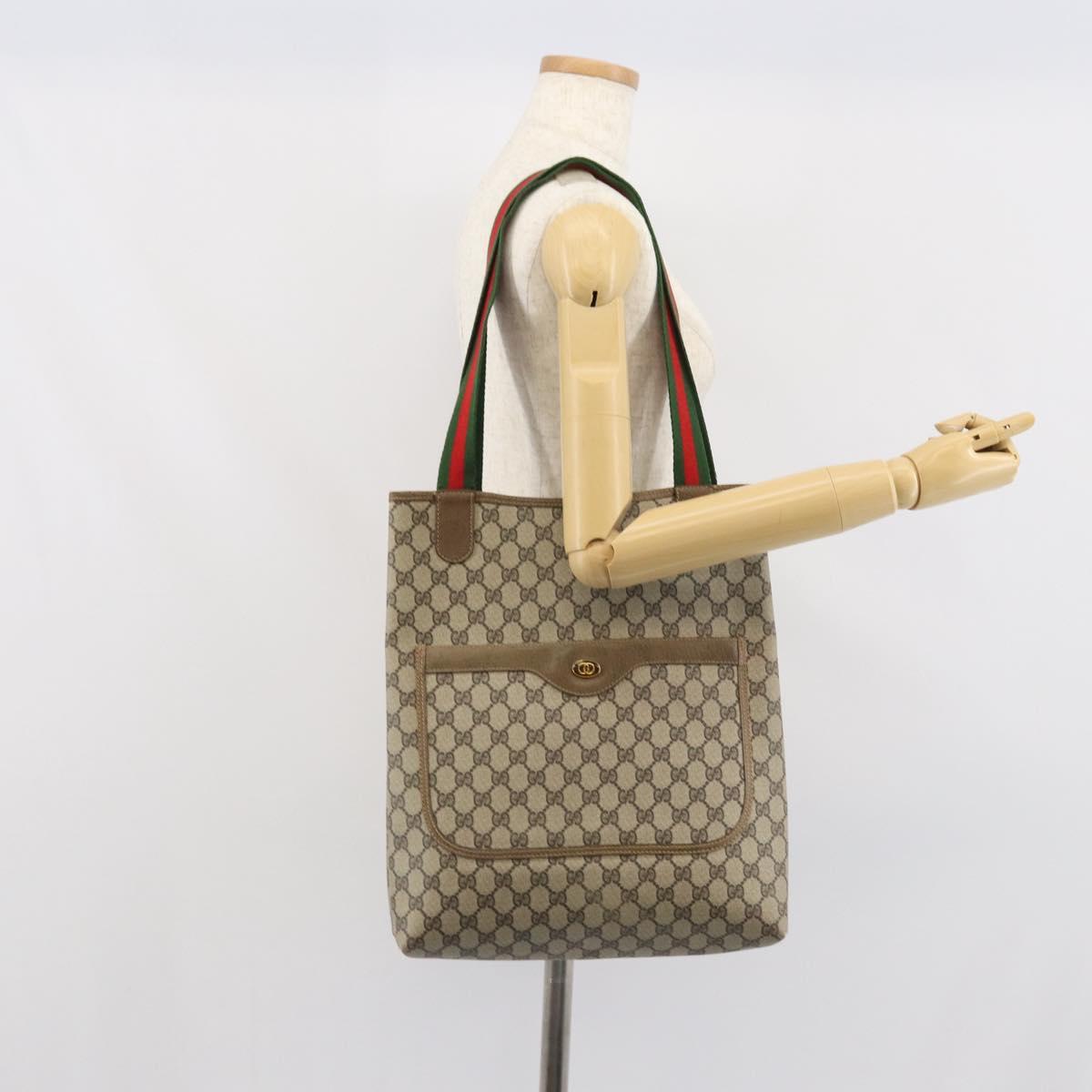 GUCCI GG Supreme Web Sherry Line Tote Bag PVC Beige 002 23 4487 Auth ep12936