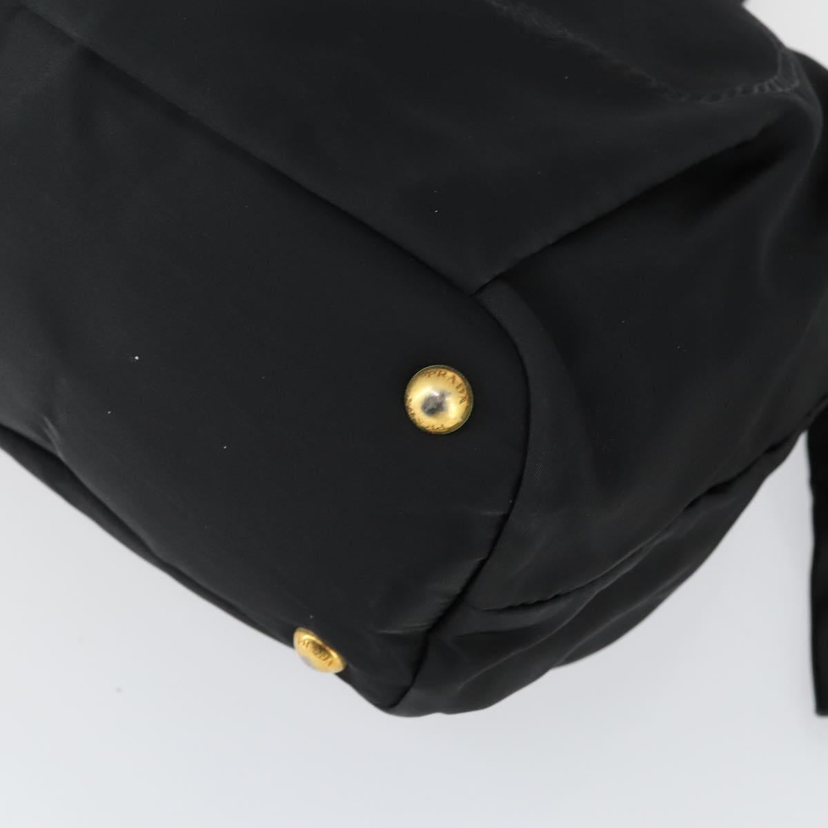 PRADA Tote Bag Nylon Leather 2way Black Gold Auth ep12948