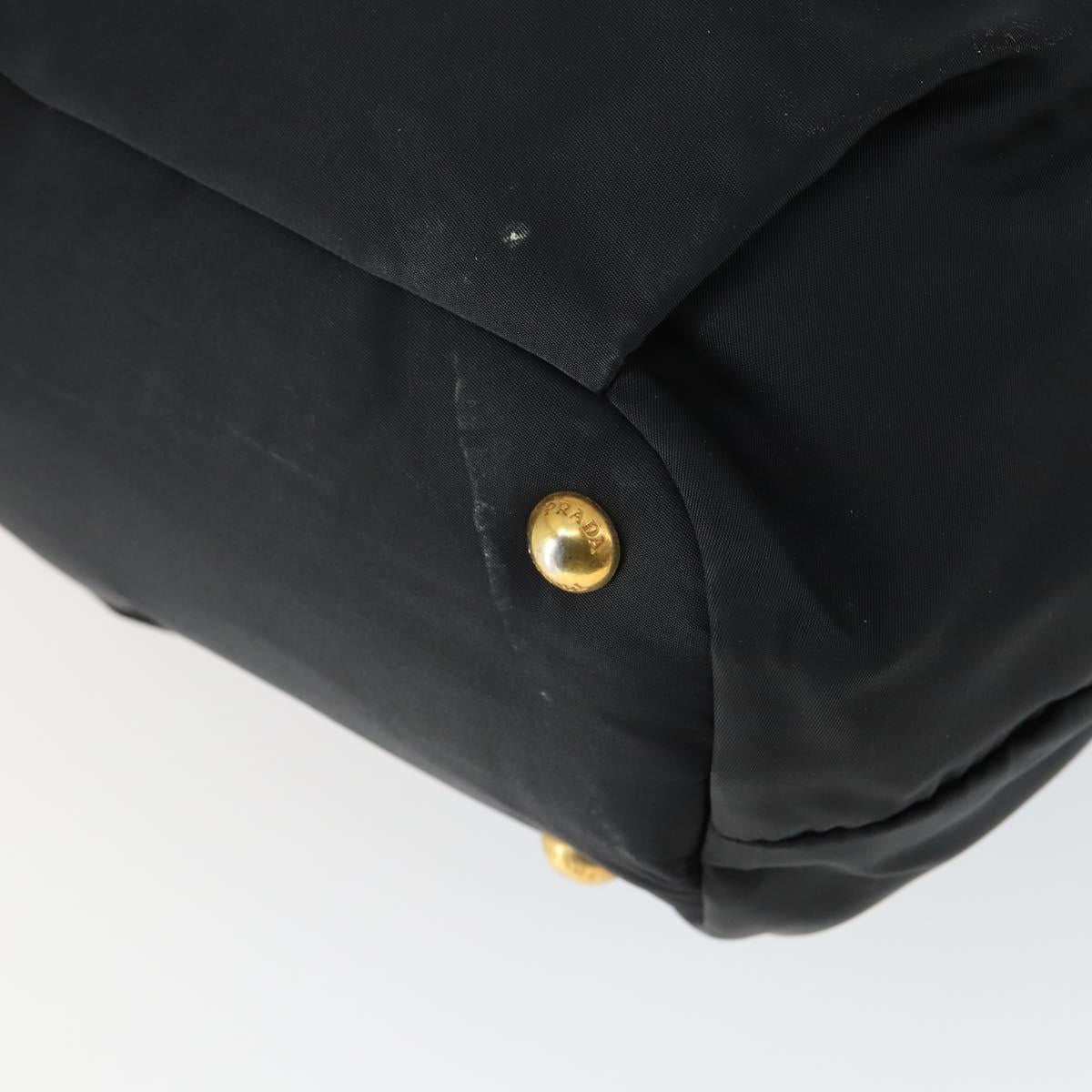 PRADA Tote Bag Nylon Leather 2way Black Gold Auth ep12948