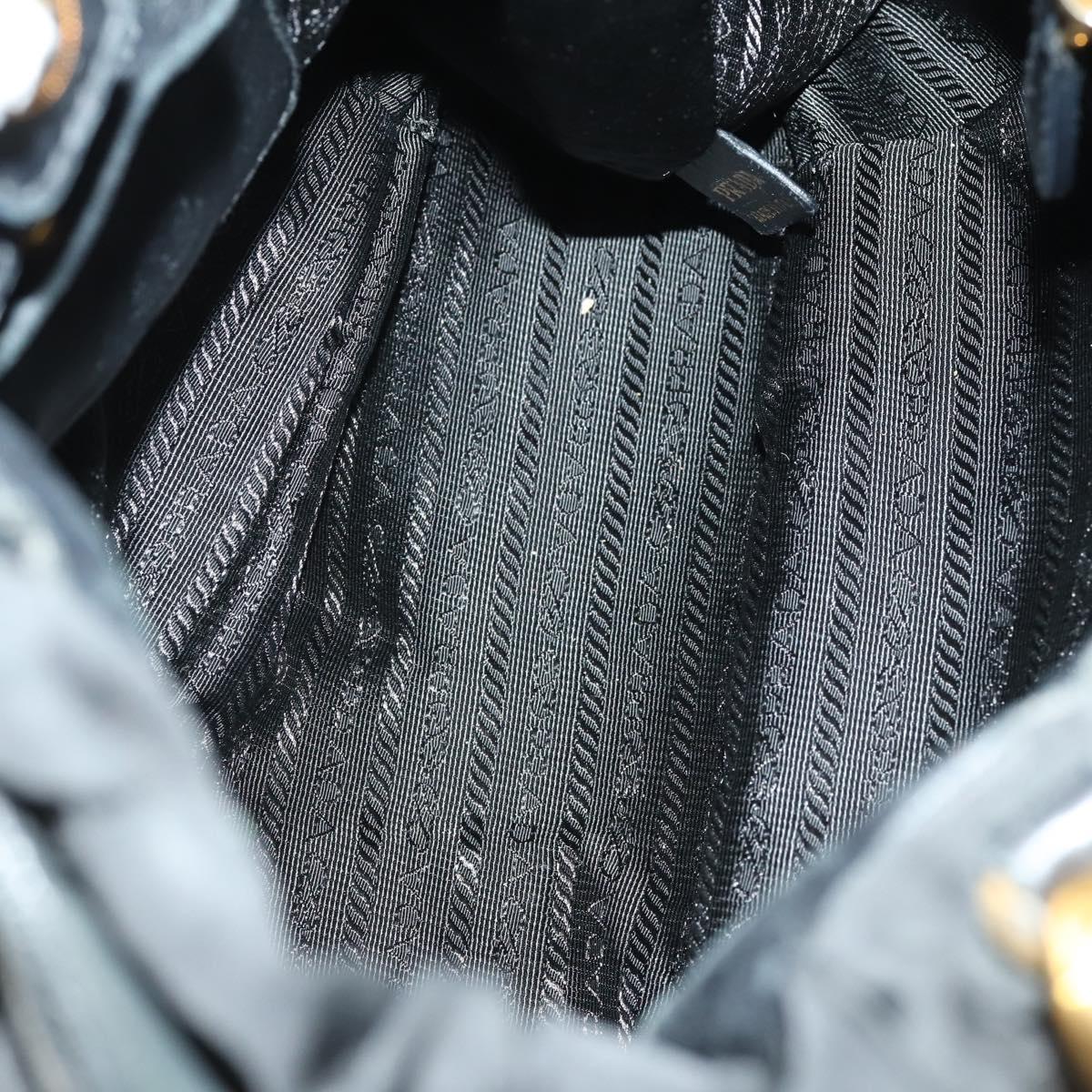 PRADA Tote Bag Nylon Leather 2way Black Gold Auth ep12948