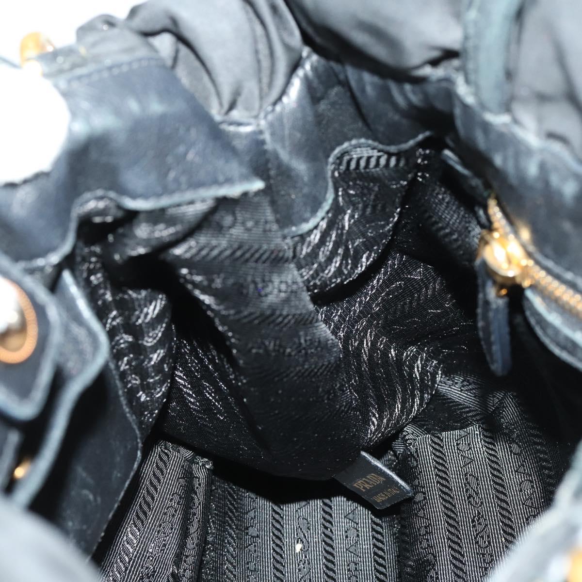PRADA Tote Bag Nylon Leather 2way Black Gold Auth ep12948